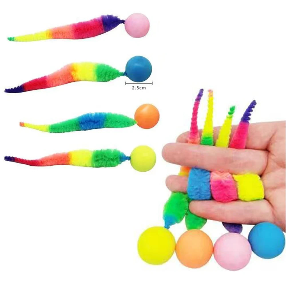Colorful Cat Toy Ball Set - Interactive Faux Fur Balls & Feather Toys for Cats