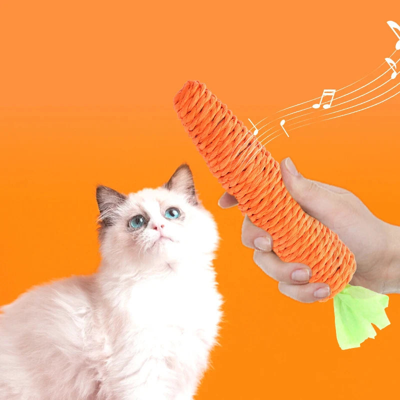 Carrot Cat Chew Toy - Interactive Wood & Paper Scratching Toy for Cat