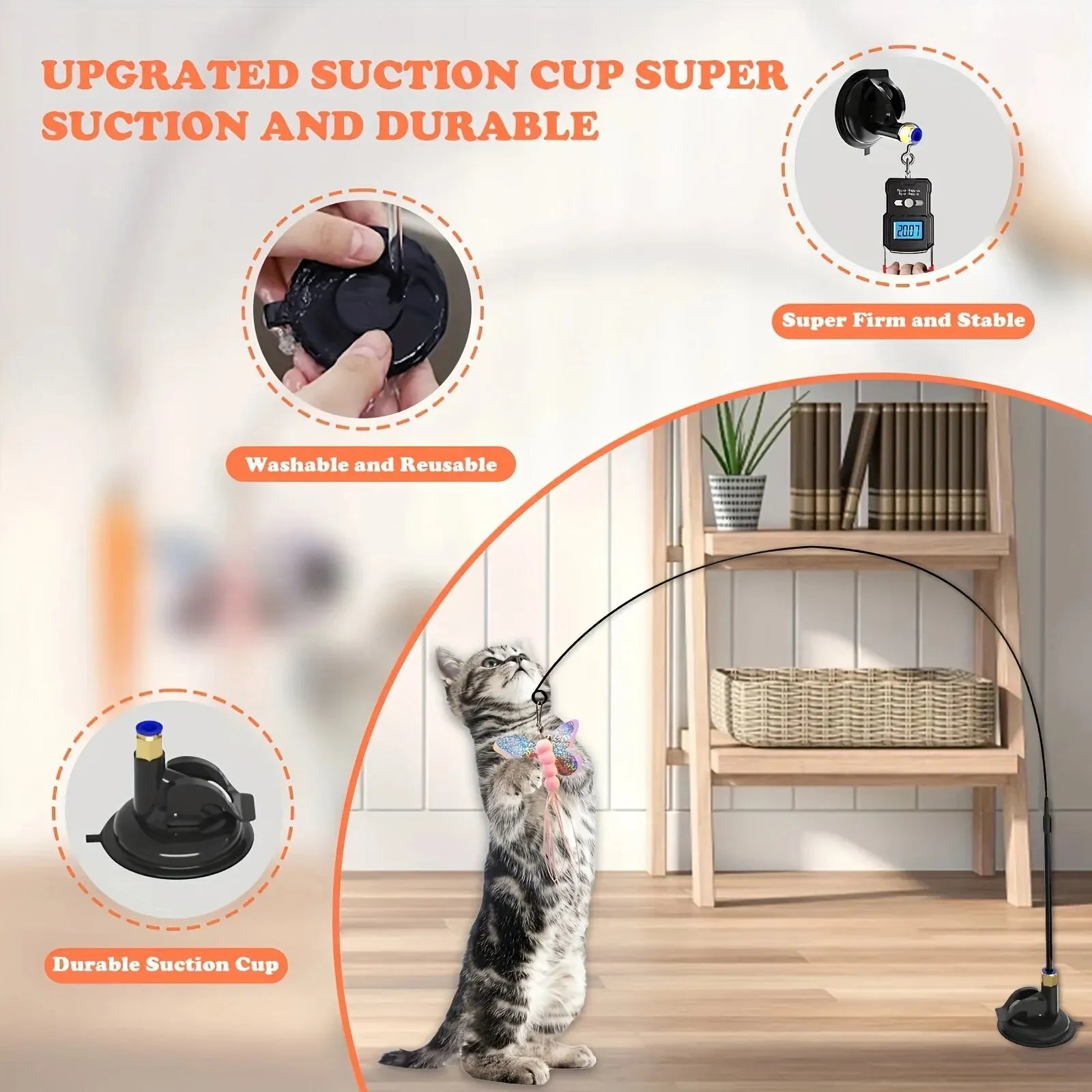 Interactive Cat Feather Wand Toy - Teaser Stick with Suction Cup Base