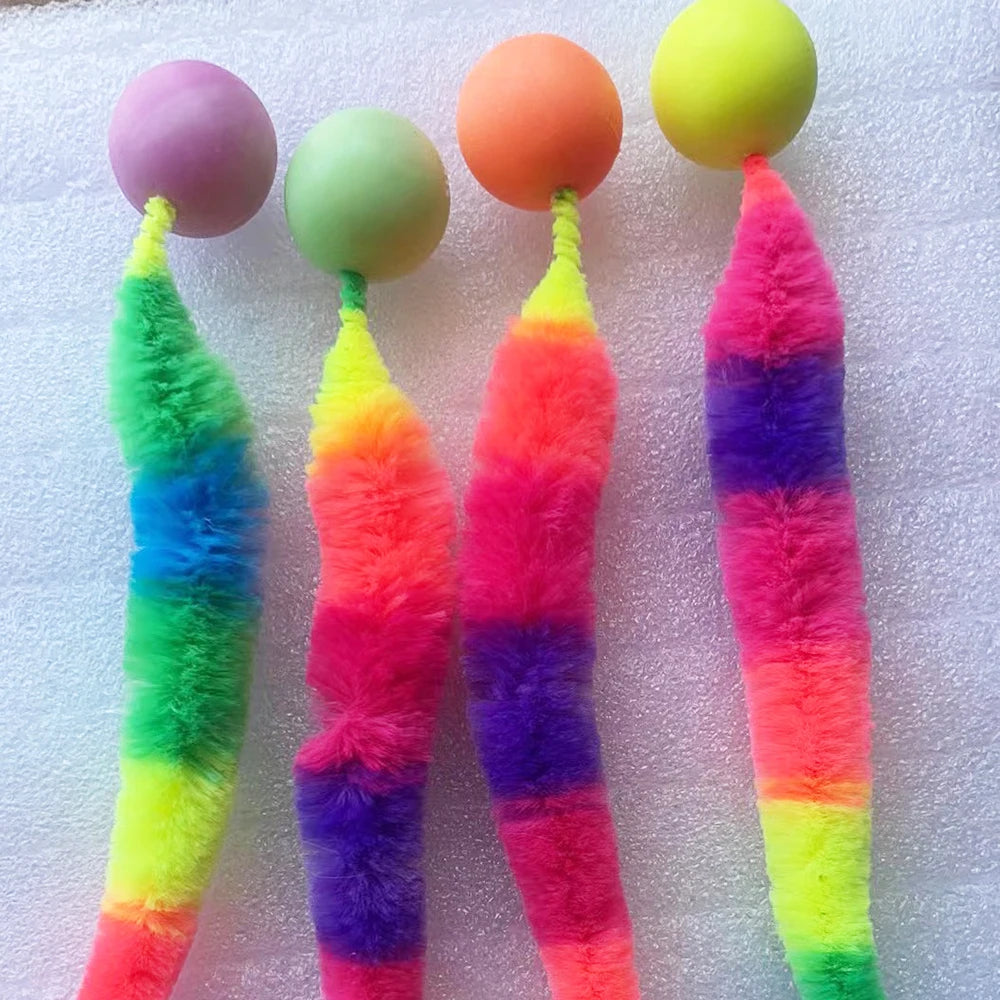 Colorful Cat Toy Ball Set - Interactive Faux Fur Balls & Feather Toys for Cats