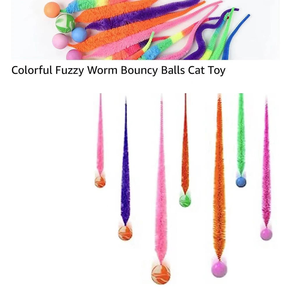 Colorful Cat Toy Ball Set - Interactive Faux Fur Balls & Feather Toys for Cats