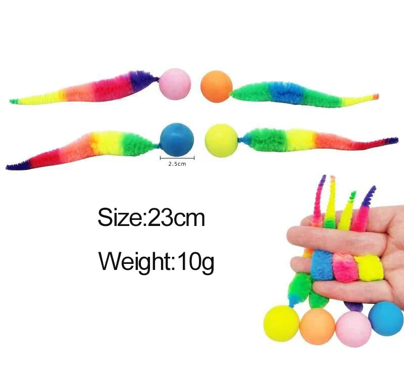 Colorful Cat Toy Ball Set - Interactive Faux Fur Balls & Feather Toys for Cats
