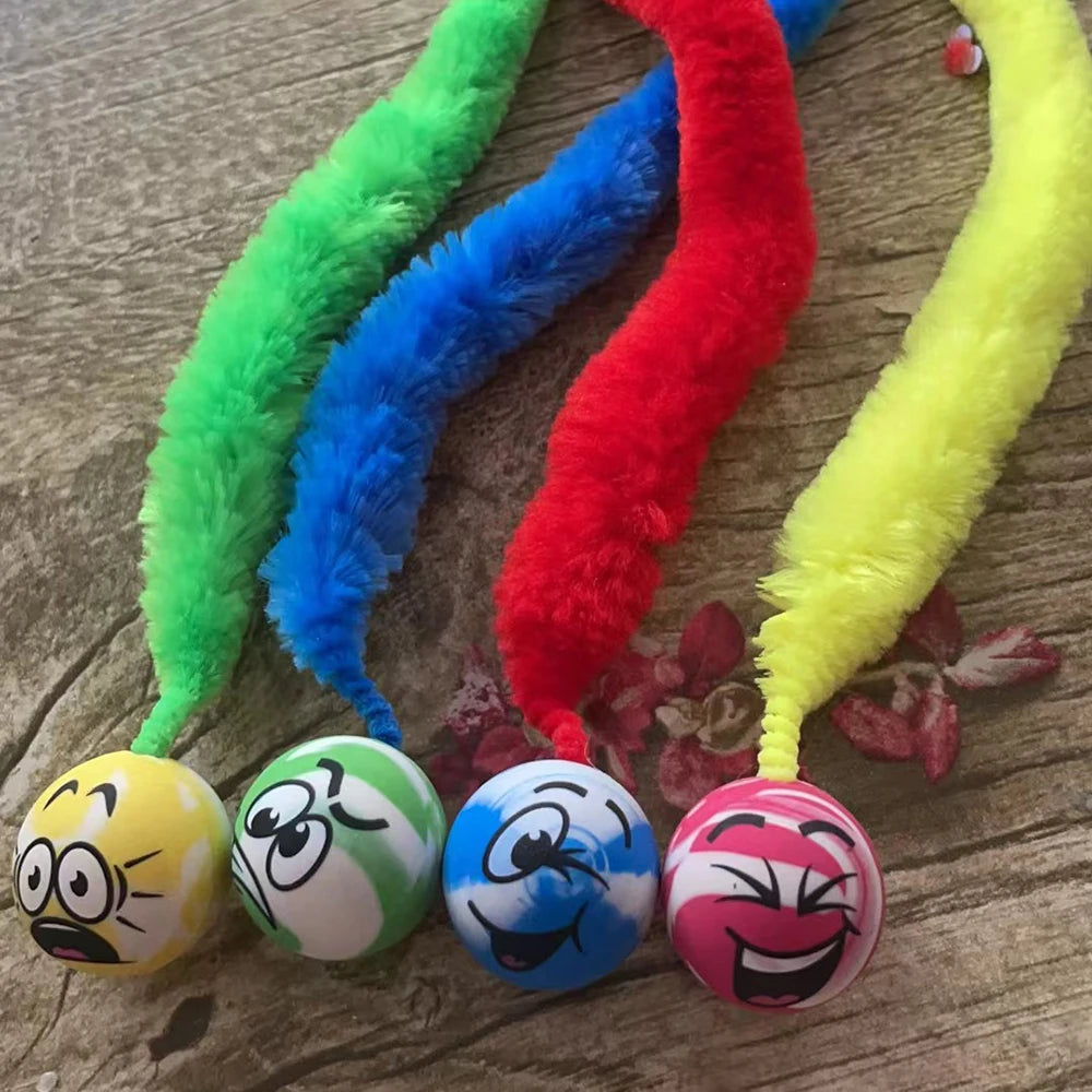 Colorful Cat Toy Ball Set - Interactive Faux Fur Balls & Feather Toys for Cats