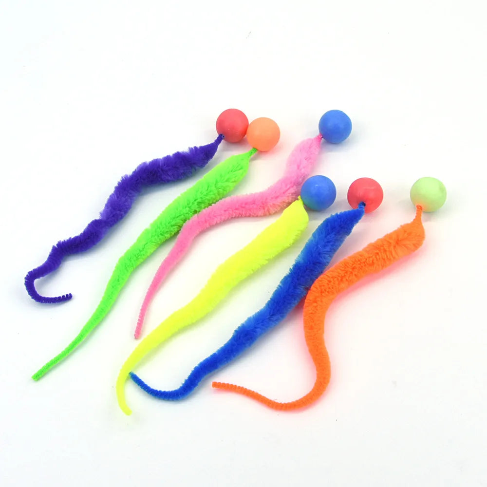 Colorful Cat Toy Ball Set - Interactive Faux Fur Balls & Feather Toys for Cats