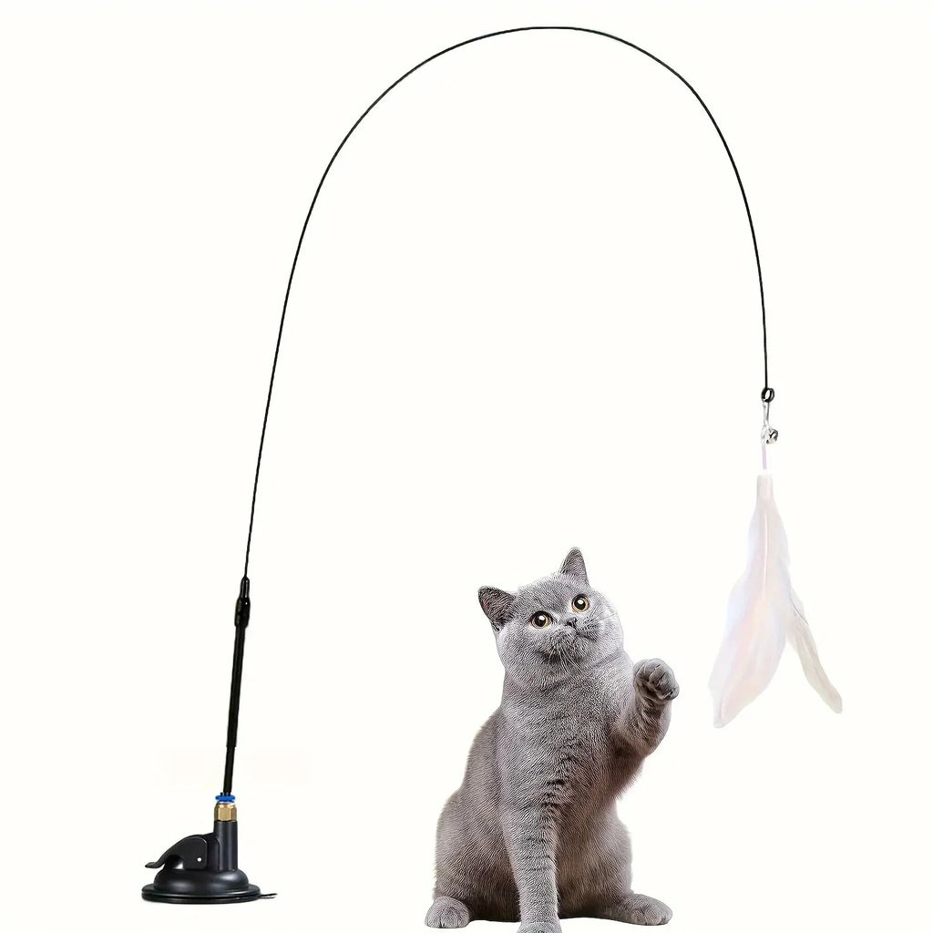 Interactive Cat Feather Wand Toy - Teaser Stick with Suction Cup Base
