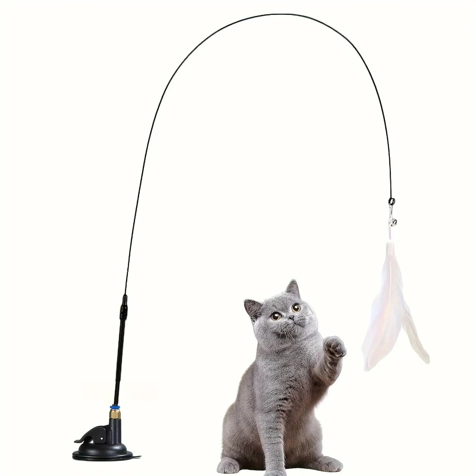 Interactive Cat Feather Wand Toy - Teaser Stick with Suction Cup Base
