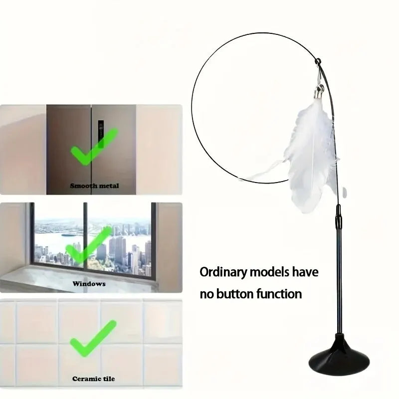 Interactive Cat Feather Wand Toy - Teaser Stick with Suction Cup Base