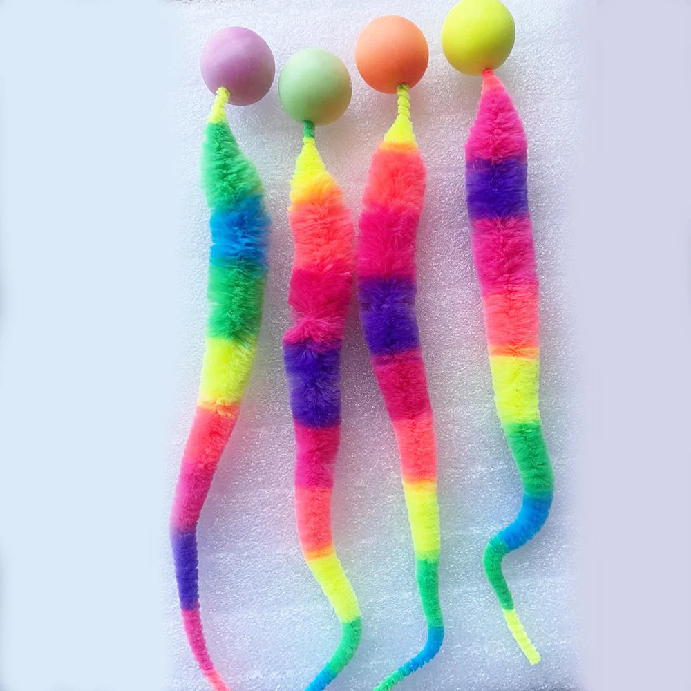 Colorful Cat Toy Ball Set - Interactive Faux Fur Balls & Feather Toys for Cats