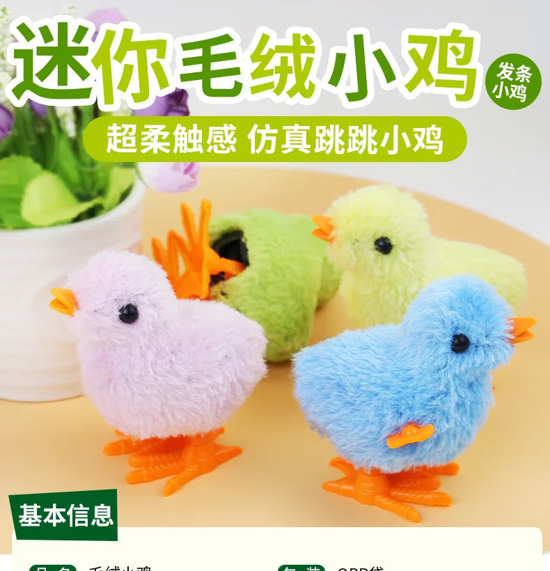 Wind-Up Jumping Chick Toy - Cute Fluffy Baby Chick for Cats & Kids