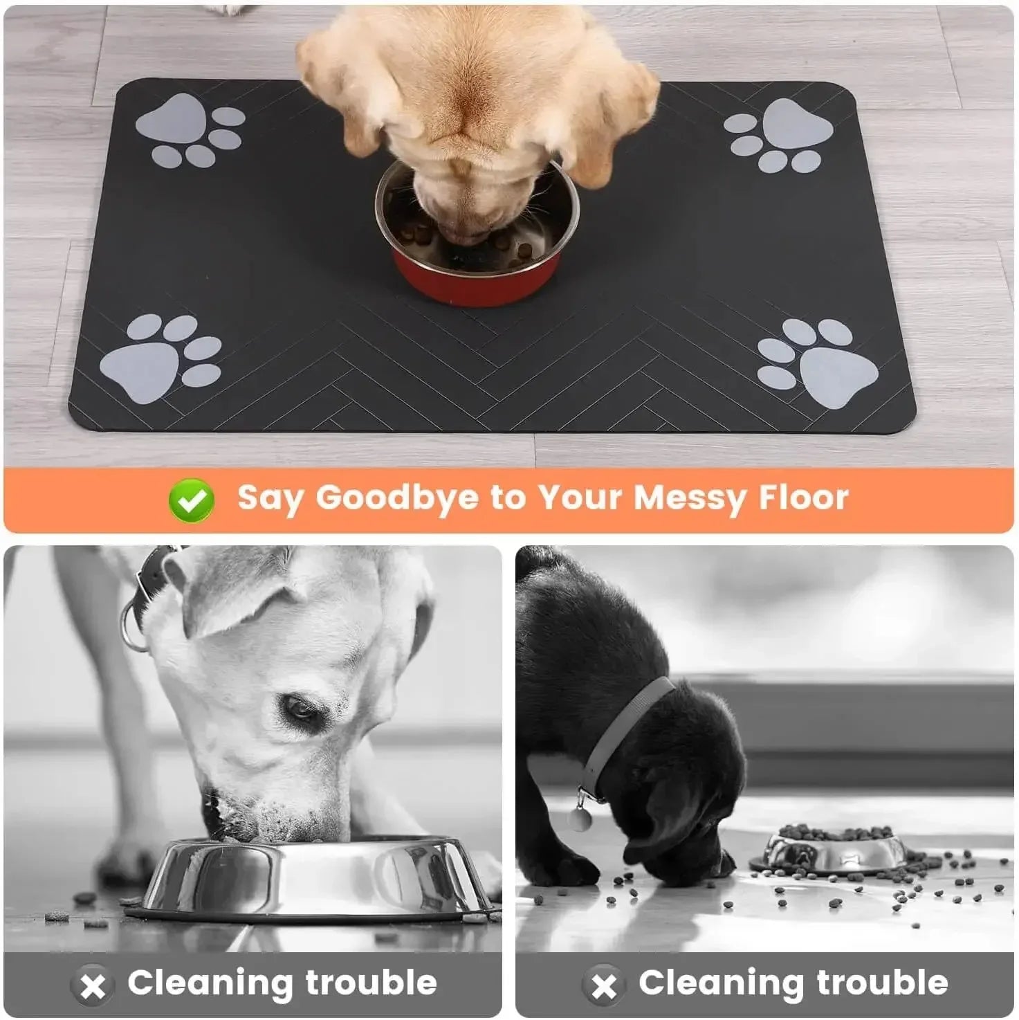 Non-Slip Pet Feeding Mat - Waterproof Food & Water Bowl Mat for Dogs & Cats