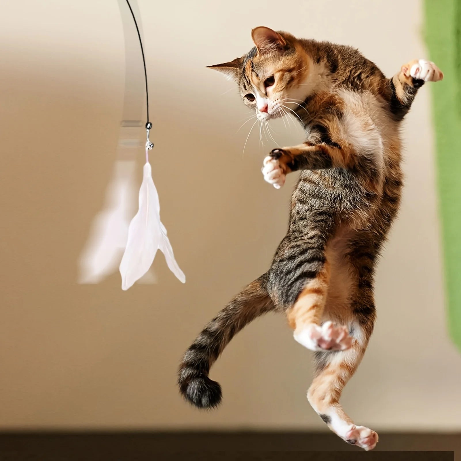 Interactive Cat Feather Wand Toy - Teaser Stick with Suction Cup Base