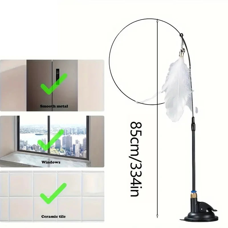 Interactive Cat Feather Wand Toy - Teaser Stick with Suction Cup Base