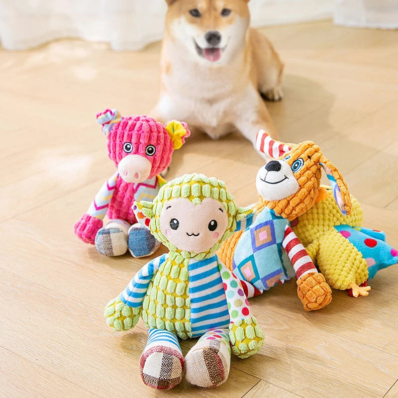 Cute Character Plush Squeaky Dog Toy - Soft Stuffed Animal Toy for Dogs