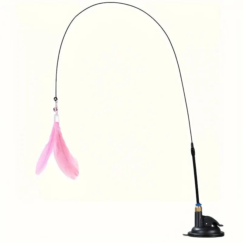 Interactive Cat Feather Wand Toy - Teaser Stick with Suction Cup Base
