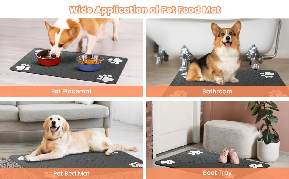 Non-Slip Pet Feeding Mat - Waterproof Food & Water Bowl Mat for Dogs & Cats