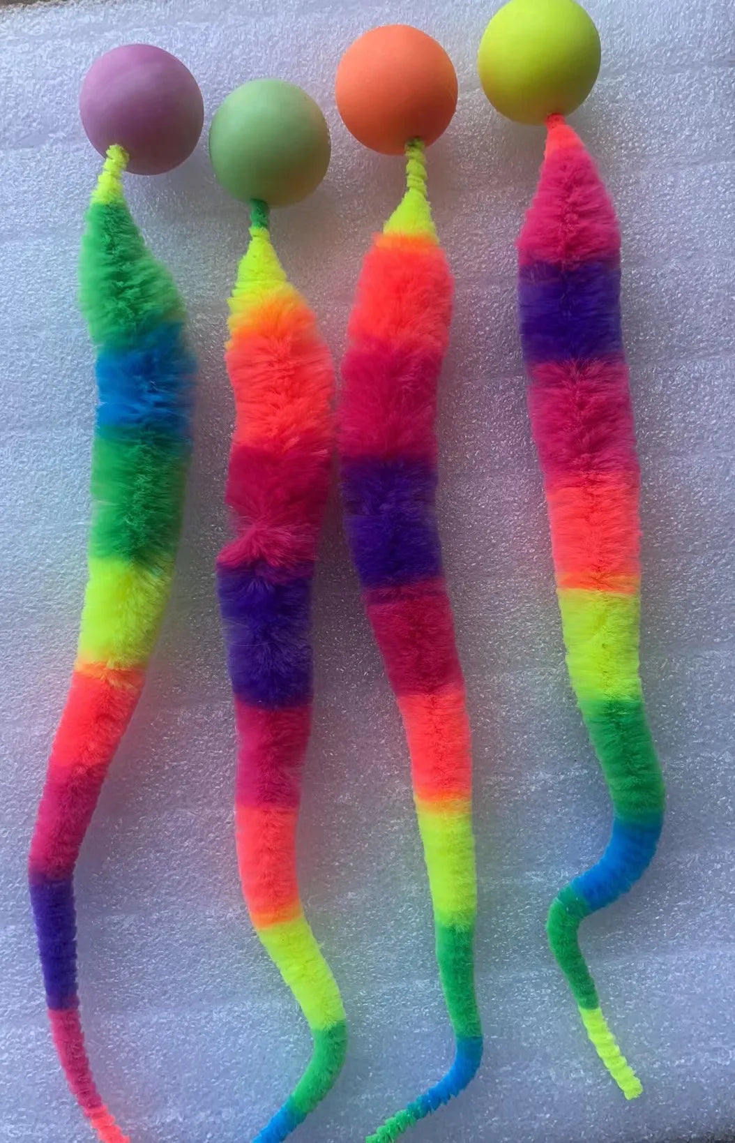 Colorful Cat Toy Ball Set - Interactive Faux Fur Balls & Feather Toys for Cats