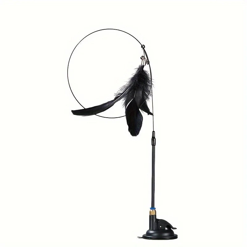 Interactive Cat Feather Wand Toy - Teaser Stick with Suction Cup Base