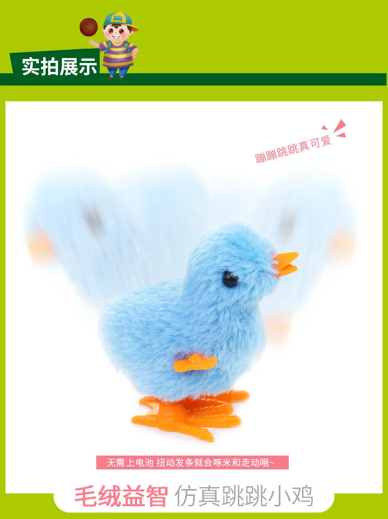 Wind-Up Jumping Chick Toy - Cute Fluffy Baby Chick for Cats & Kids