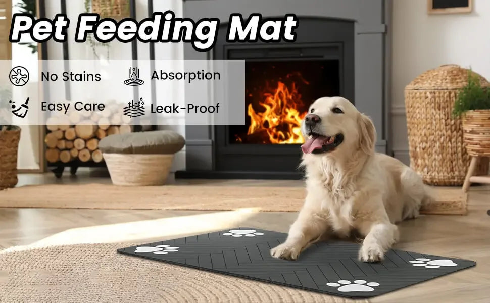 Non-Slip Pet Feeding Mat - Waterproof Food & Water Bowl Mat for Dogs & Cats